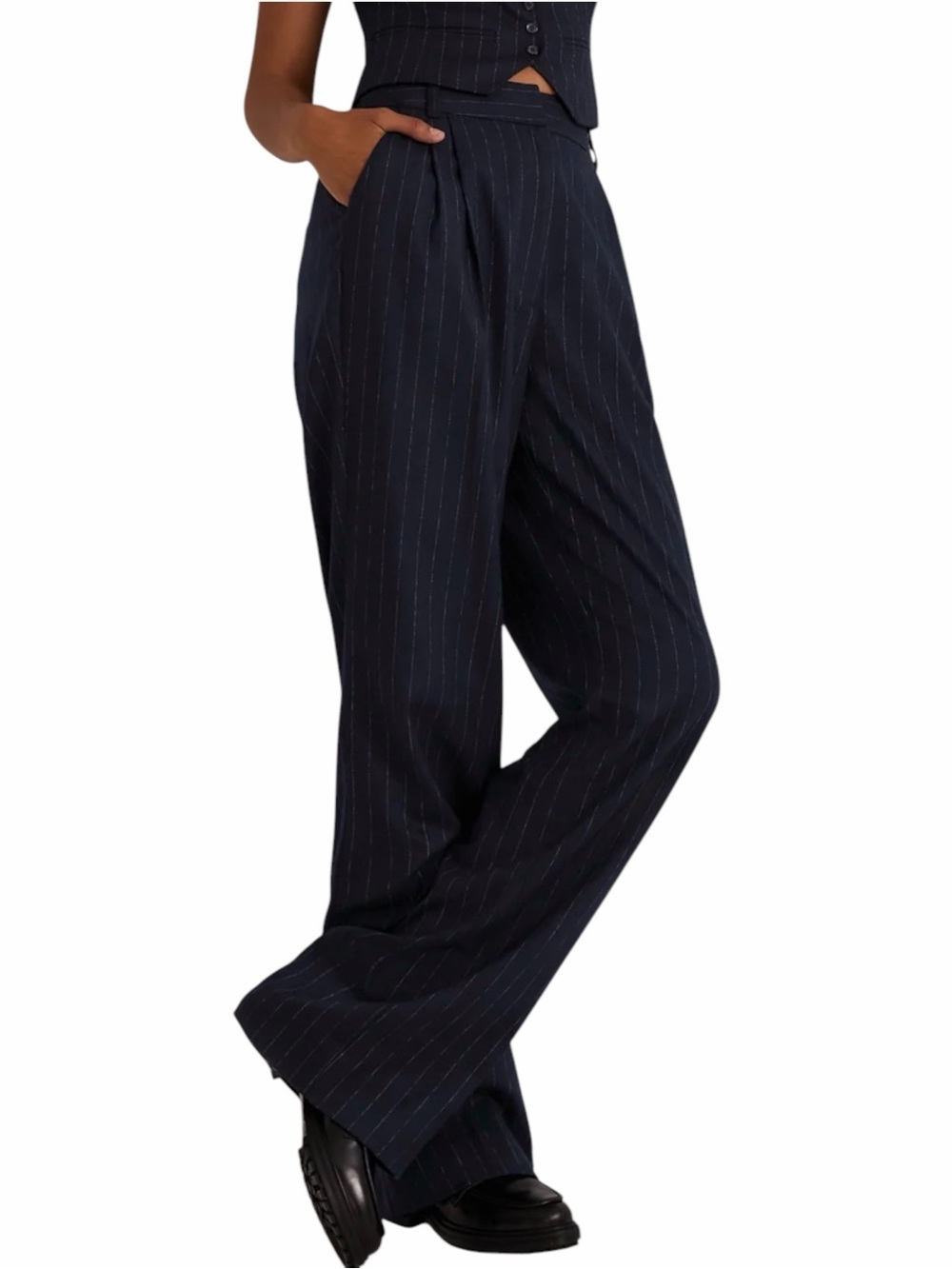 Favorite Daughter Favorite Pant Blue Pinstripe Wide Leg Pleated Trouser Sz 4